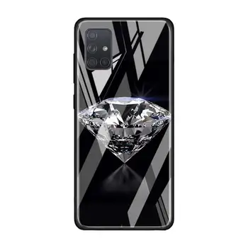 Kaljeno Steklo Primeru Telefon za Samsung Galaxy A10 A20 A30 A40 A50 A70 A51 A71 A81 A91 Kritje Coque Zlato Bling Bleščice Diamond